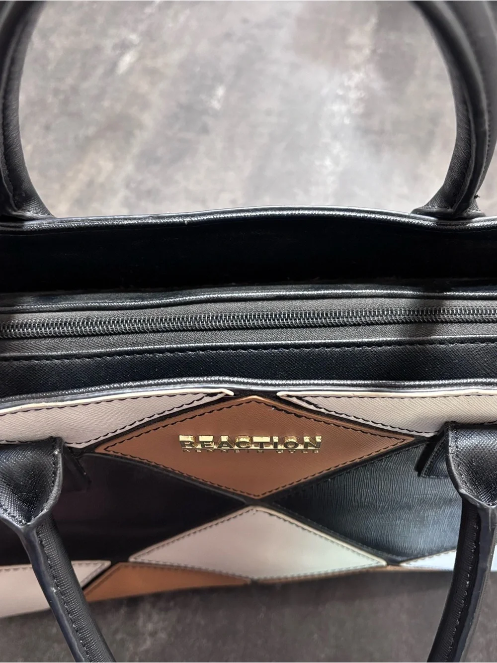 Kenneth Cole Reaction Black, Tan & White Geometric Colorblock Satchel